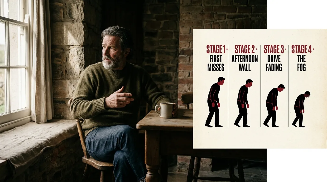 Stages of the Vanishing Cascade progression from age 30 onward, stages 1 through 4