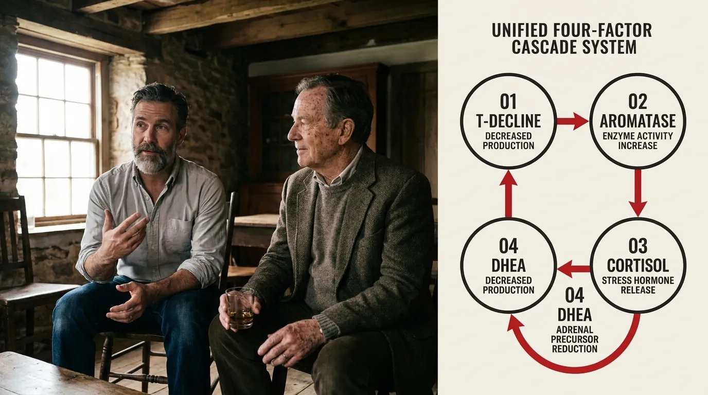 Mechanism illustration of the 4-Factor Vanishing Cascade showing all four levers and how they interact